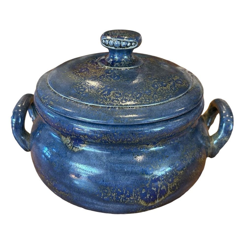 Ceramic Glazed Blue Bowl With Lid